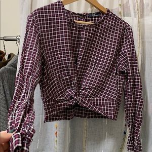 bershka medium plaid cropped top